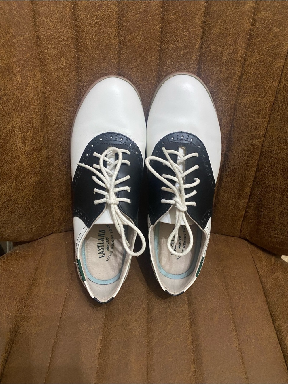 Eastland Two-Tone White and Black Saddle Oxfords